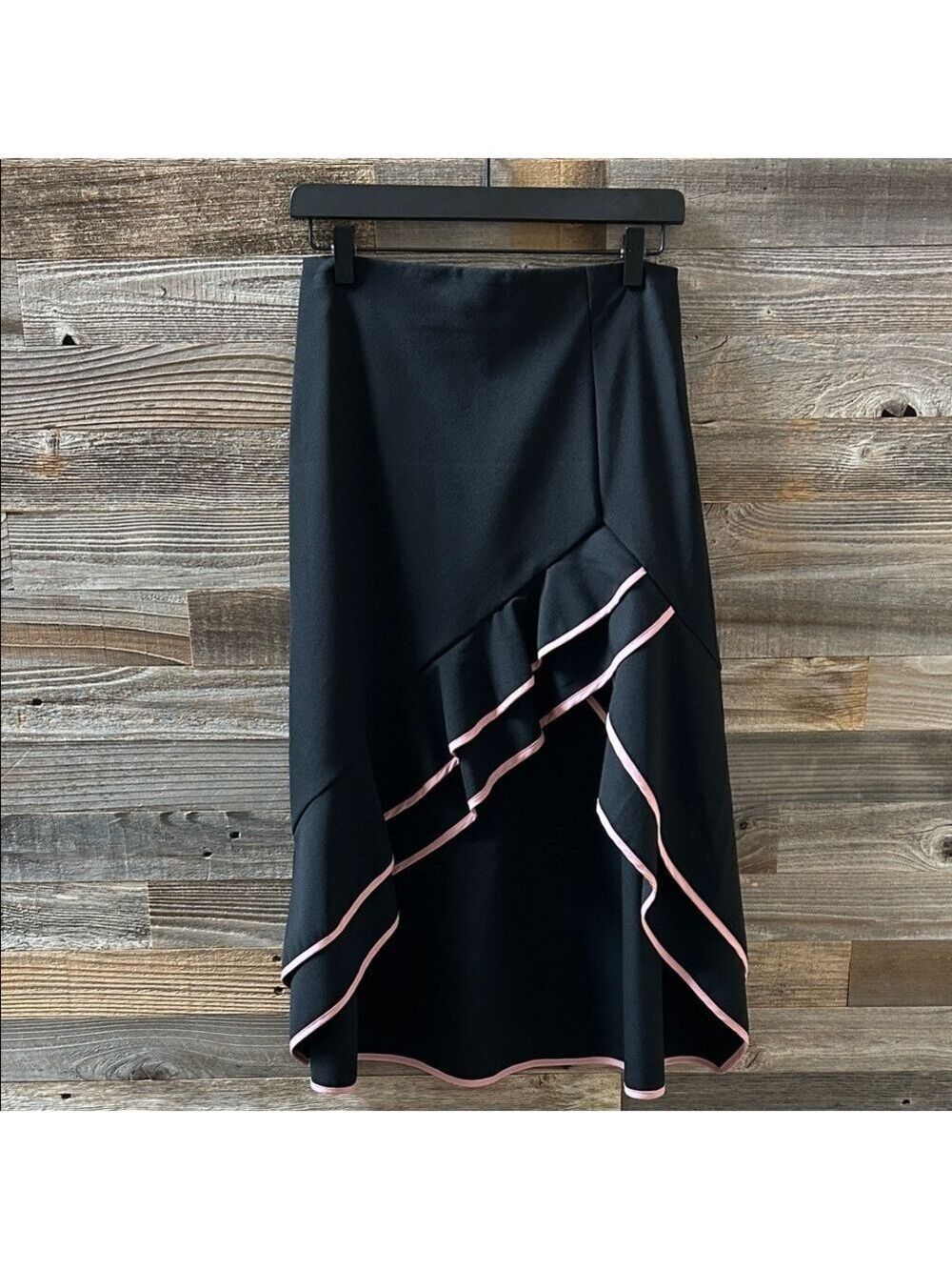 Endless Rose Black A-Line High Low Skirt with Pink Ruffle Trim Size Small - Picture 1 of 5
